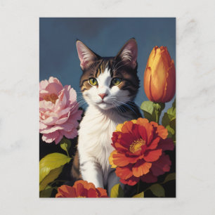 Carte Postale chat de fleurs