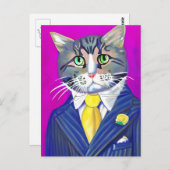 Carte Postale Chat de gentillesse en costume et en Cravate (Devant / Derrière)
