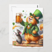 Carte Postale Chat de gingembre adorable et une souris avec bièr (Devant / Derrière)