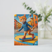 Carte Postale Chat de gingembre de ski (Debout devant)