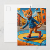 Carte Postale Chat de gingembre de ski (Devant / Derrière)