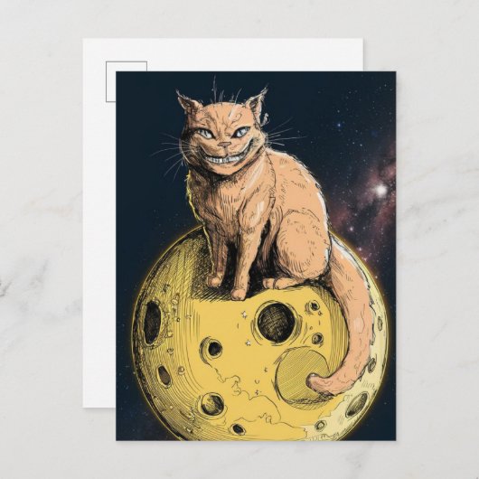 Carte Postale Chat de gingembre sourit sur la lune (Devant / Derrière)