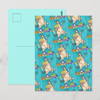 CARTE POSTALE CHAT DE HISS N' FITZ EN TENUE D'ANNIVERSAIRE, GÂTE