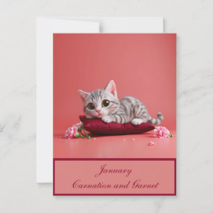 Carte Postale Chat de janvier mignon avec oeillets