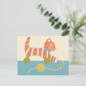 Carte Postale Chat de jouet rayé avec balle de chaîne (Debout devant)