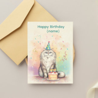 Carte Postale Chat de joyeux anniversaire à poil long – Chat au