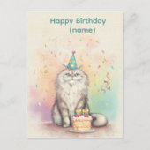 Carte Postale Chat de joyeux anniversaire à poils longs – Chat a (Devant)