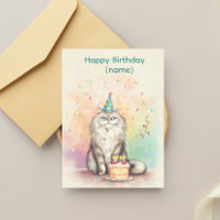 Chat de joyeux anniversaire à poils longs – Chat a