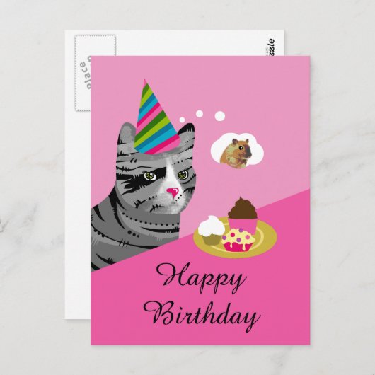 Carte Postale Chat de joyeux anniversaire avec des petits (Devant / Derrière)