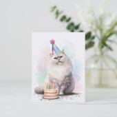 Carte Postale Chat de joyeux anniversaire blanc et duveteux – Ch (Debout devant)