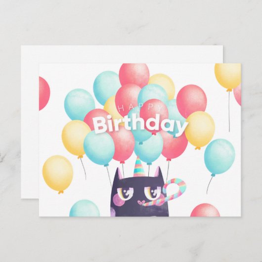 Carte Postale Chat de joyeux anniversaire mignon (Devant / Derrière)