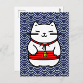 Carte Postale Chat de la chance japonais ou Maneki-Neko (Devant / Derrière)