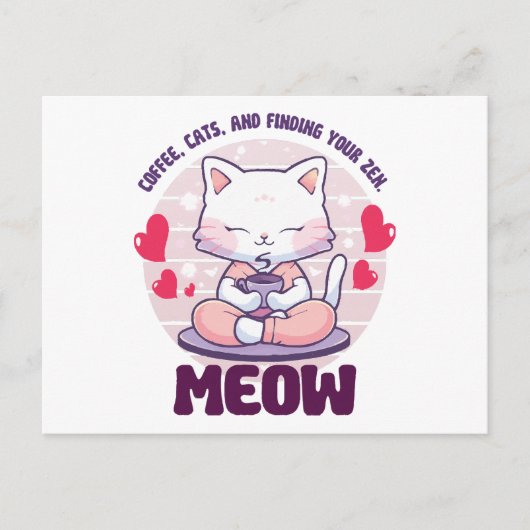 Carte Postale Chat de méditation - Chat kawaii (Devant)