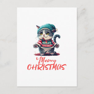 Carte Postale Chat de Noël