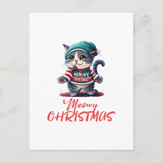 Carte Postale Chat de Noël (Devant)