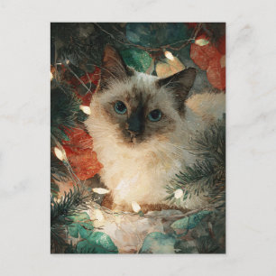 Carte Postale Chat de Noël au point siamois