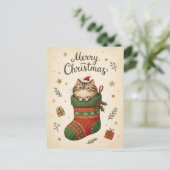 Carte Postale Chat de Noël dans une chaussette (Debout devant)