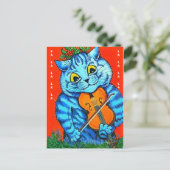 Carte Postale Chat de Noël drôle Holly & Violon Fal-La-La-La-La- (Debout devant)