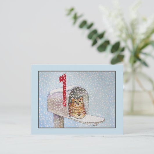 Carte postale Chat de Noël enneigé (Debout devant)