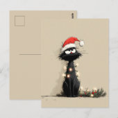 Carte Postale Chat de Noël grincheux (Devant / Derrière)