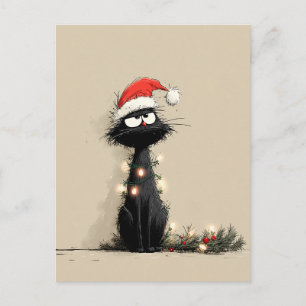 Carte Postale Chat de Noël grincheux
