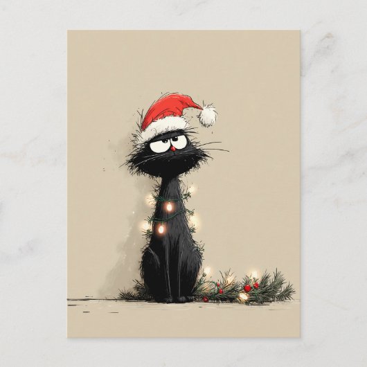Carte Postale Chat de Noël grincheux (Devant)