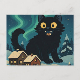 Carte Postale Chat de Noël islandais de Yule avec les Aurores Bo