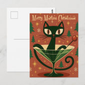 Carte Postale Chat de Noël Merry Martini de milieu de siècle (Devant / Derrière)