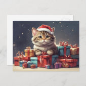 Carte Postale chat de Noël mignon (Devant / Derrière)