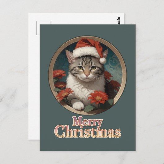 Carte Postale chat de Noël mignon (Devant / Derrière)