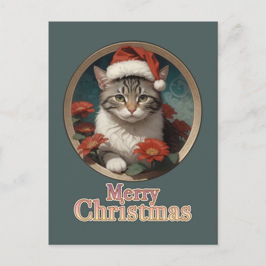 Carte Postale chat de Noël mignon (Devant)