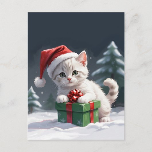 Carte Postale chat de Noël mignon (Devant)