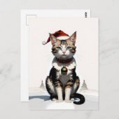 Carte Postale chat de Noël mignon (Devant / Derrière)