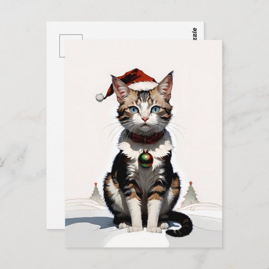 Carte Postale chat de Noël mignon (Devant / Derrière)