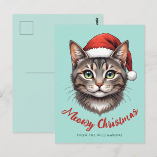 Carte Postale Chat de Noël mignon personnalisé avec chapeau de P