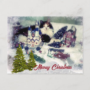 Carte Postale Chat de Noël rétro / Vacances pour amateur de chat