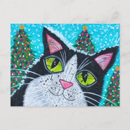 Carte Postale chat de noël Tuxedo (Devant)