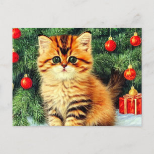 Carte Postale Chat de Noël Vintage