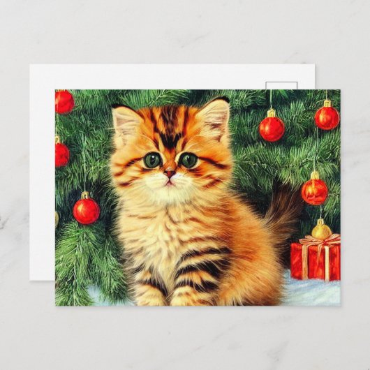 Carte Postale Chat de Noël Vintage (Devant / Derrière)