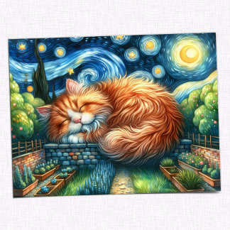 Carte Postale Chat de nuit étoilé enchanté