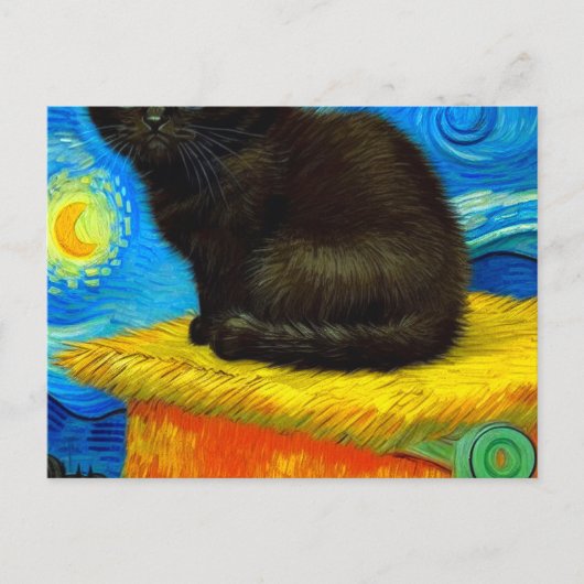 Carte Postale Chat de nuit étoilée de style Van Gogh (Devant)