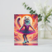 Carte Postale Chat de patinage sur glace adorable en rose (Debout devant)
