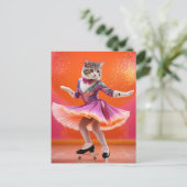 Carte Postale Chat de patinage sur glace en rose (Debout devant)