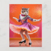 Carte Postale Chat de patinage sur glace en rose (Devant)