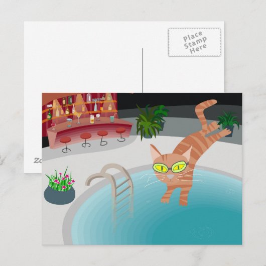 Carte Postale chat de piscine (Devant / Derrière)