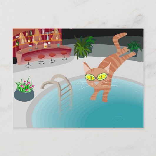 Carte Postale chat de piscine (Devant)