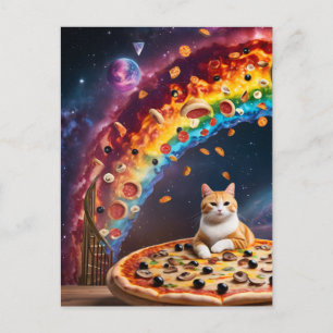 Carte Postale Chat de pizza drôle dans l'espace Escaliers Arc-en