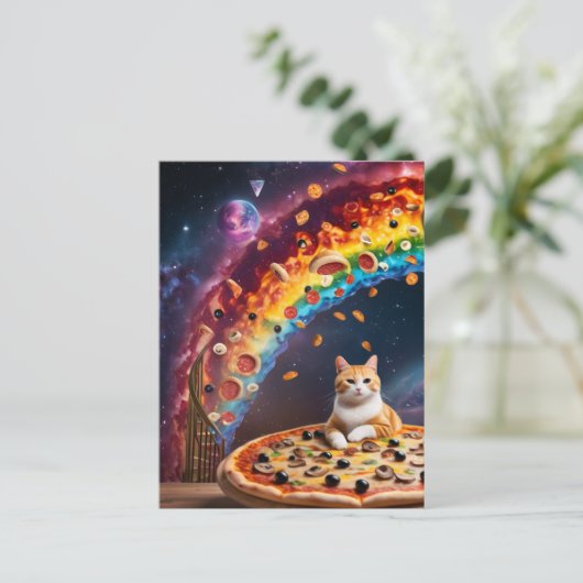 Carte Postale Chat de pizza drôle dans l'espace Escaliers Arc-en (Debout devant)