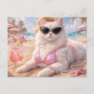 Carte Postale Chat de plage glamour avec lunettes de soleil