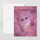 Carte Postale Chat de princesse gâtée en train de texter au lit (Devant / Derrière)